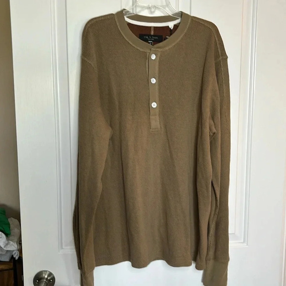 NWT RAG & BONE mens thermal Henley size XL in dark beige - Picture 1 of 7